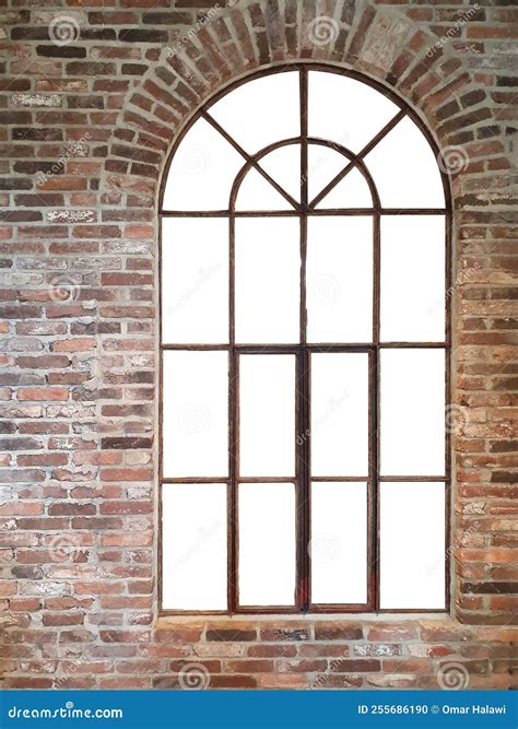 Antique Arched Window On Brick Wall Isolated On White Stock Photo