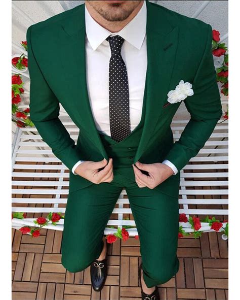 Solid Color Emerald Green Mens Prom Suits 3 Pieces Blazer Formal Wedd