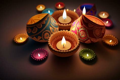 Happy Diwali Or Deepavali Traditional Indian Festival With Lamp Or Sky