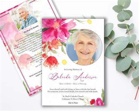 Funeral Program Template For Woman Pink Blush Roses Floral Etsy