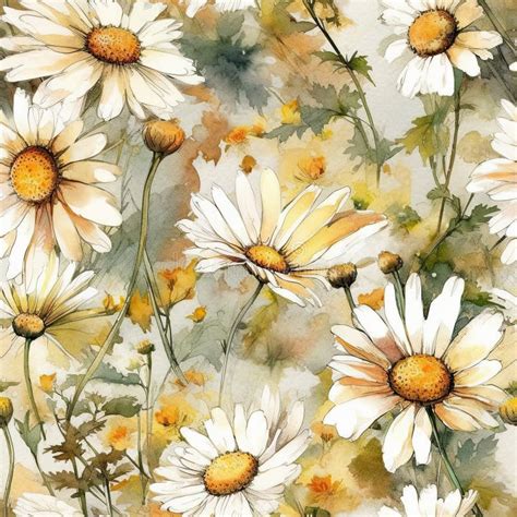 Floral Seamless Pattern Of White Chamomile Daisy Flowers Ai Generated