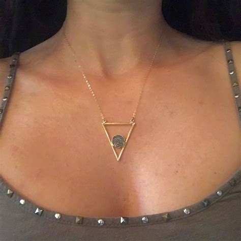 Gold Triangle Necklace Druzy Triangle Necklace Crystal Etsy