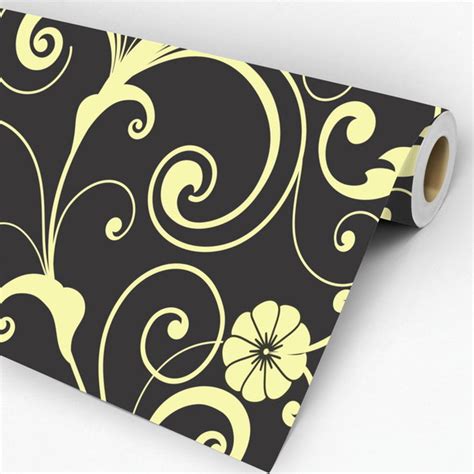 Papel De Parede Autocolante Arabesco Preto Dourado 50cmX3m Elo7