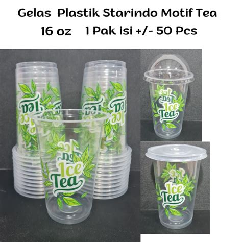 Gelas Plastik Motif Ice Tea Buah 16oz Starindo Isi 50 Pcs L Cup Sablon