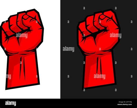 Raised Hand With Clenched Fist Red Protest Symbol Flat Design Vector