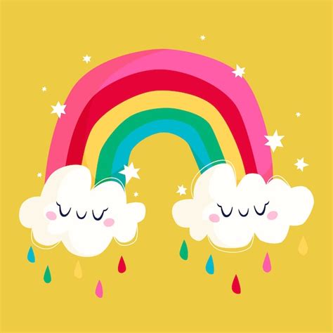 Regenboog Met Wolken Gratis Vector