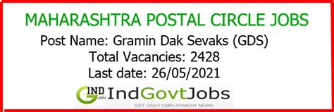 Maharashtra Postal Circle Recruitment 2021 Apply Online 258 Sports