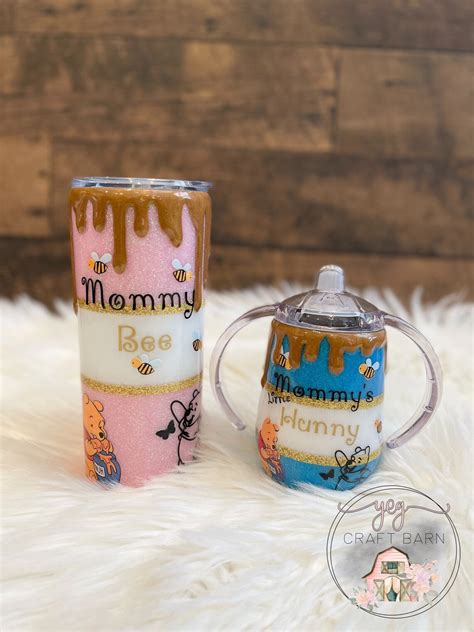 Winnie The Pooh Tumbler Set Mommy And Me Glitter Epoxy Etsy