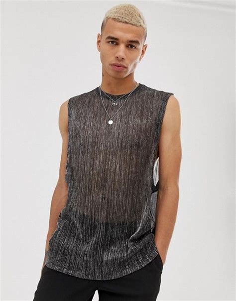 Asos Design Relaxed Sleeveless T Shirt With Dropped Armhole In Sparkly