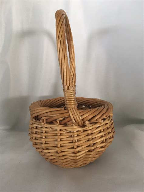 Vintage Hand Woven Wicker Twig Gathering Basket With Handle Etsy