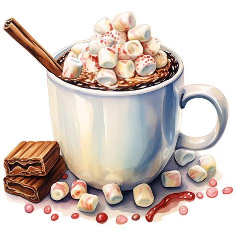 Cup Of Hot Chocolate With Marshmallows Cinnamon Sticks On A Transparent Background AI