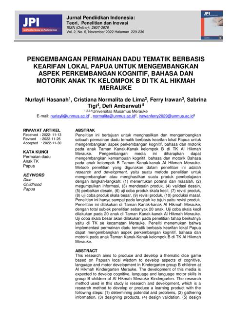 Pdf Pengembangan Permainan Dadu Tematik Berbasis Kearifan Lokal Papua