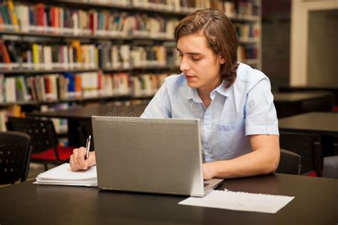 Doing Some Research At A Library Stock Image Image Of Computer