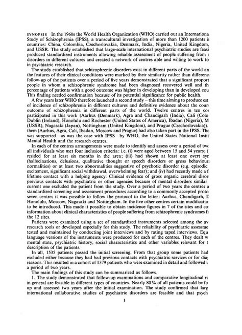 Schizophrenia Manifestations Incidence And Course In Different