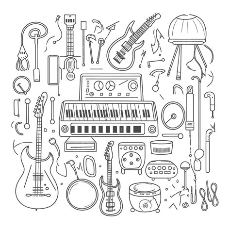 Instrumentos Musicais Estilizados Em Estilo Doodle Por Desenho De