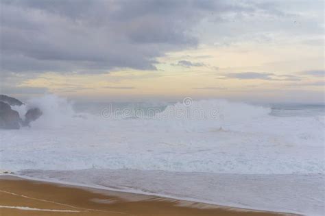 View from the Cliff To the Waves in Nazare Stock Image - Image of ...