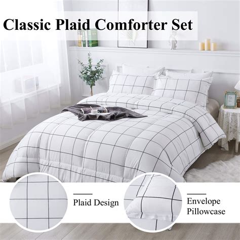 Andency White Grid Comforter Set Twin X Inch Pieces Plaid