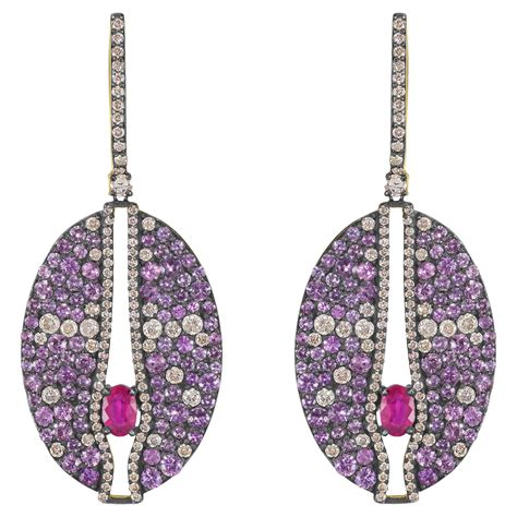 Color Changing Diamond, Ruby and Pink Sapphire Ombre' Dangle Earrings