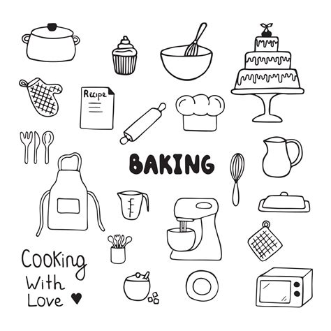 Baking Doodles Set Hand Drawn Kitchen Equipments Vector Illustration