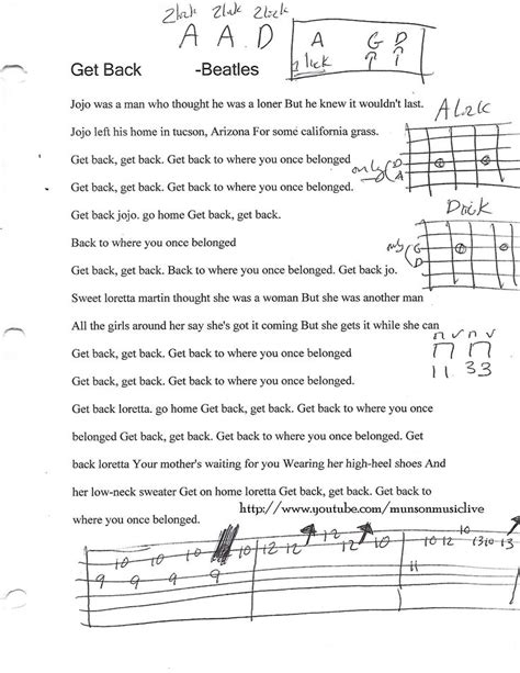 Get Back (The Beatles) Guitar Chord Chart | Guitar lessons songs, Music chords, Lyrics and chords