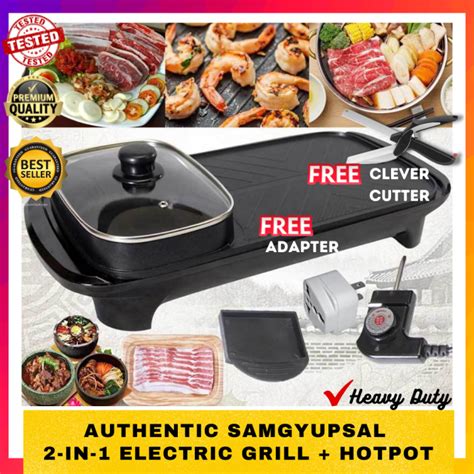 High Quality 2 In 1 Electric Korean Samgyupsal Bbq Grill And Hotpot For Shabu Shabu Etc