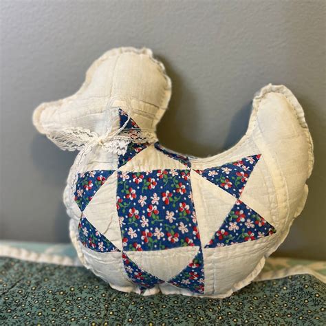 Daisy and Dewey Stuffed Toy Ducks Made From a Vintage, Upcycled Hand-sewn Quilt / Shelf Sitter