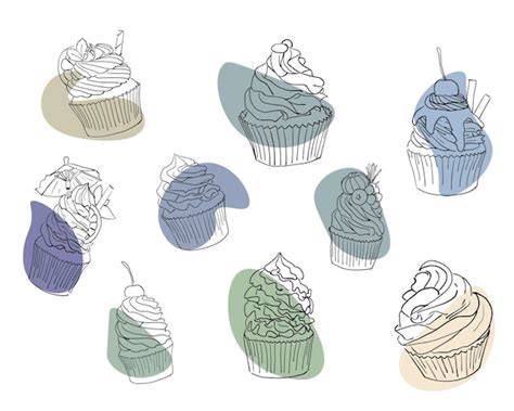 Premium Vector Set Of Delicious Linear Cupcakes Hand Drawn Cupcakes