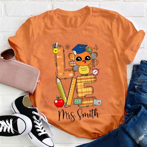 Teachergive Personalized Name Thankful Cute Turkey Teacher T Shirt Sale