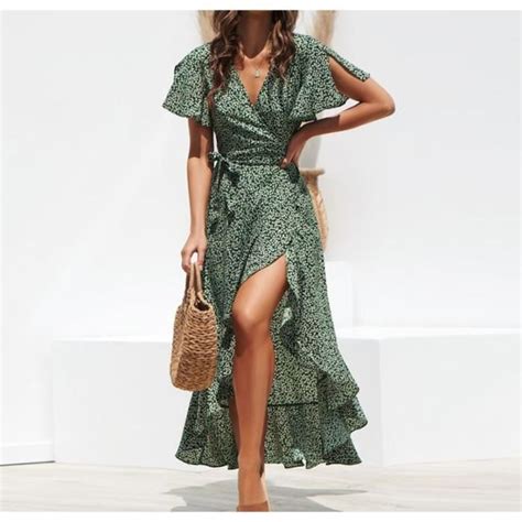 Robe Femmes Imprim Fleuri Boho Longue Robe En Mousseline De Soie