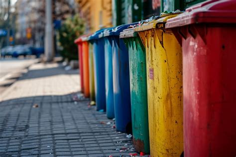 Premium Photo Colorcoded Garbage Cans For Sorting Waste On A City