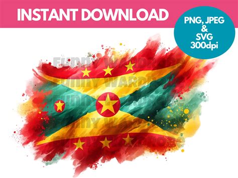 Grenada Flag Watercolor Effect PNG SVG JPG Digital Clipart Clip Art ...