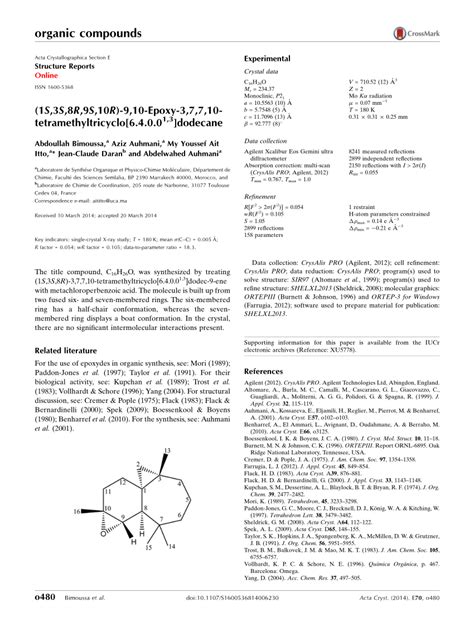 Pdf S S R S R Ep Oxy Tetra Methyl Tri Cyclo