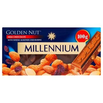 Millennium Gold Nut Milk Chocolate With Whole Almonds And Raisins G