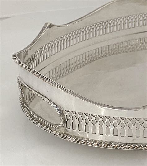 English Silver Oval Gallery Serving Or Drinks Tray For Sale At 1stDibs