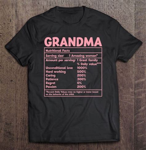 Grandma Nutritional Facts Funny Mother Day T Shirt Mothers Day T