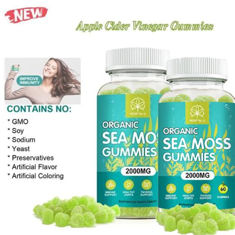 2 Pack Hfu Organic Sea Moss Gummy Apple Cider Vinegar Gummies Weight Loss Detoxification Anti