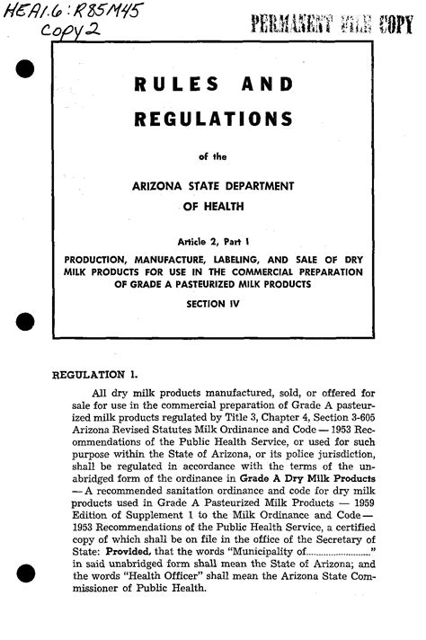 Rules And Regulations Of The Arizona State Department Of Health