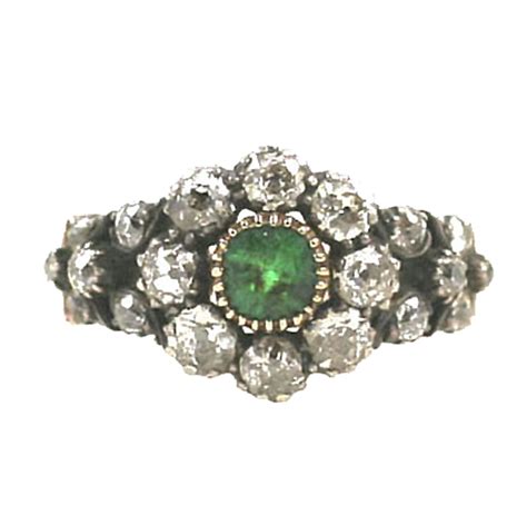 English Georgian Diamond and Emerald Ring - Primavera Gallery