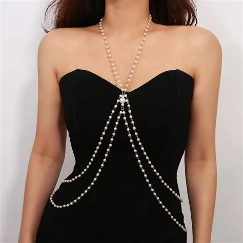 Simulated Pearl Necklace Women Fashion Bohemian Body Jewelry Collier