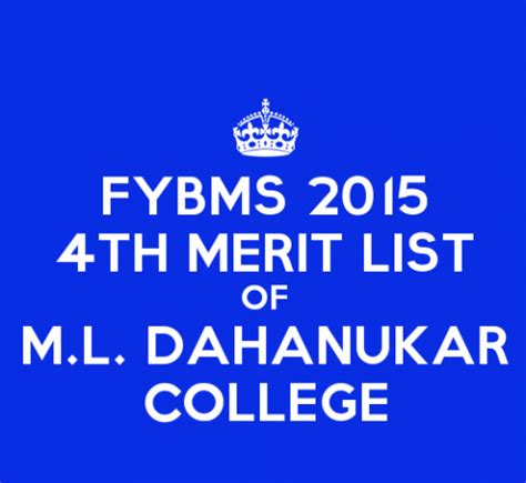 FYBMS Cutoff 2015 Fourth Merit List of M.L. Dahanukar College – BMS ...