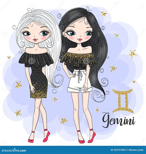 Bello Lindo Lindo Lindo Gemini Zodiac Girl Ilustraci N Del Vector