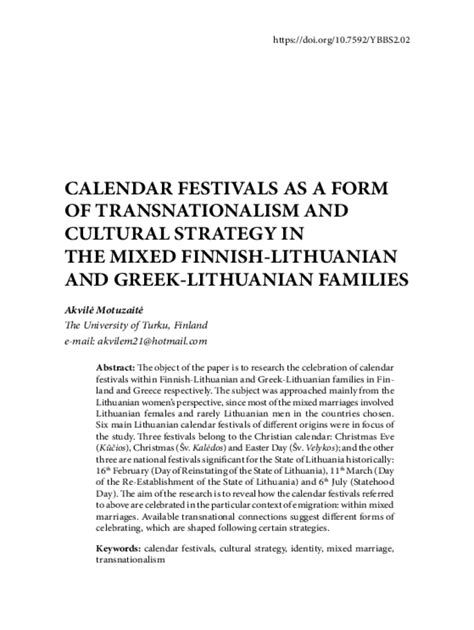 Fillable Online Calendar Festivals As A Form Of Transnationalism And