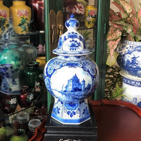 Blue Delft Castle Urn Etsy