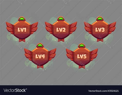 Game Level Ui Icons Wooden Shields Or Banners Vector Image