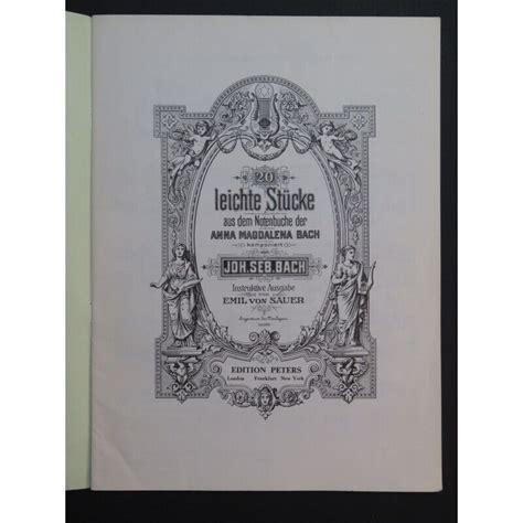 Bach J S Leichte St Cke Aus Anna Magdalena Bachs Notenbuch Piano Ebay