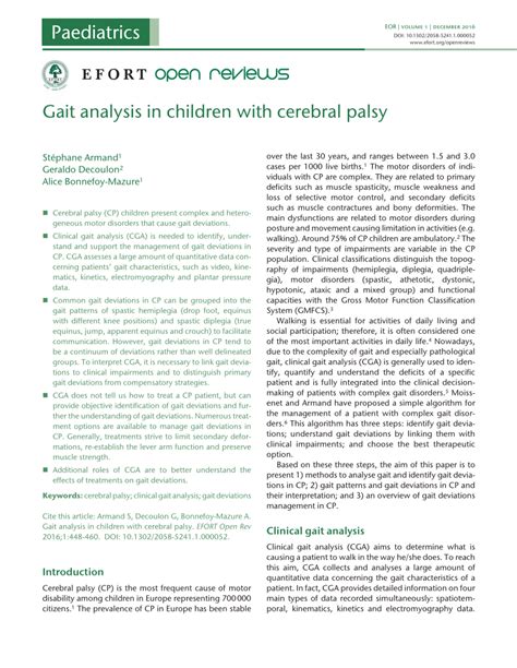 (PDF) Gait analysis in children with cerebral palsy