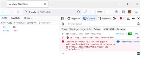 java - favicon.ico blocked by CSP when fetching JSON on Firefox - Stack Overflow