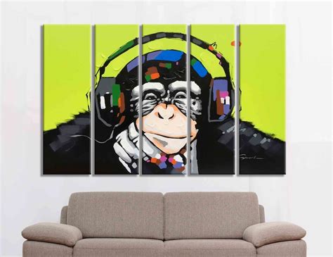 Banksy Monkey Dj Headphones Canvas Wall Art Banksy Street Art Etsy