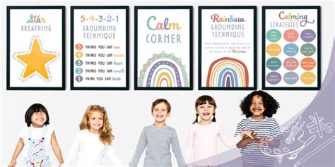 Calm Corner Mindfulness Muted Rainbow Themed Posters Pack