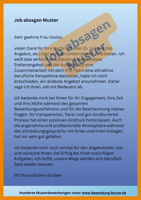 ᐅ Job absagen Vorlage für E Mail Formulierung Jobabsage